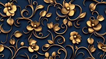 Golden flowers on a blue background photo
