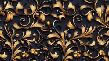 Golden floral pattern on black background photo