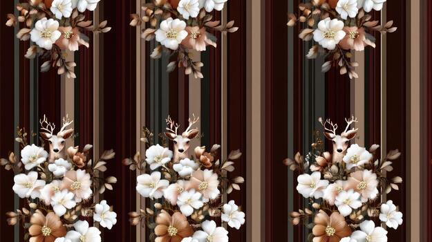 A striped pattern with flowers and deer photo