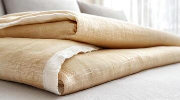 A bed with two blankets folded on top of it photo