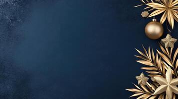 Christmas background with golden decorations and gold stars photo