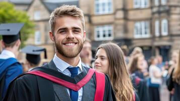 A man in a graduation gown smiling at the camera photo