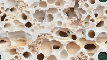 A close up of a piece of bone with holes photo