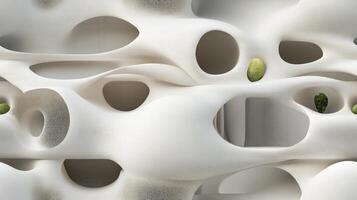 A white wall with holes and plants photo