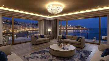 A living room with a view of the ocean photo