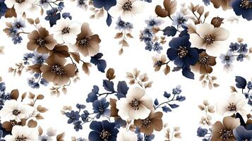 un floral modelo con azul y marrón flores foto