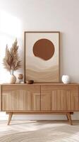A wooden sideboard with a painting on it photo