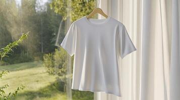 White t - shirt hanging on a clothesline photo