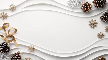 Christmas background with snowflakes and pine cones photo