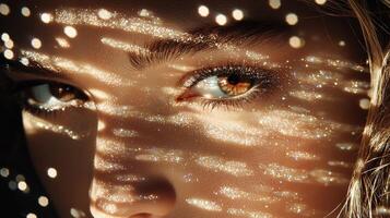 A woman's face with glitter on it photo