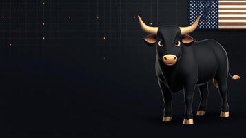 A bull with an american flag on a black background photo
