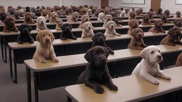 A classroom full of dogs photo