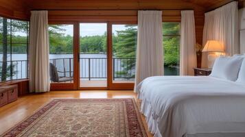 A bedroom with a bed and a window photo