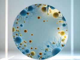 Microbial ecosystems magnified in a laboratory plate photo