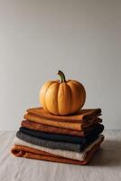 To add some fall color place a squash on top of scarf and jackets for autumn. photo