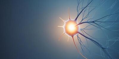 neuron glowing in a neural networks background. photo