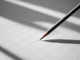A pencil is on a piece of paper with a grid. photo