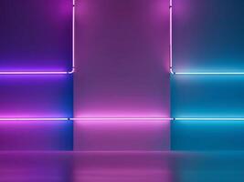futuristic neon lights background purple blue gradient glow effect empty space. photo