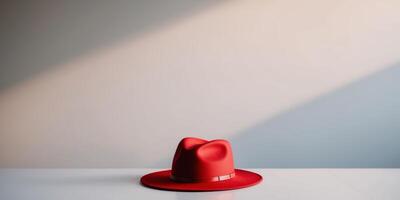 A vibrant red hat symbolizing intuition and emotions resting alone. photo