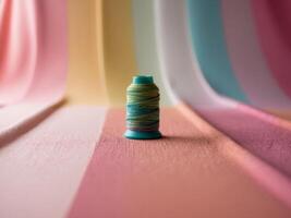A spool of thread on a colorful background photo