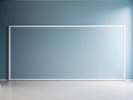 Large empty wall with a blue background and a white frame. photo
