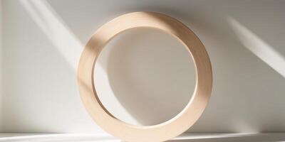 A wooden circle with a hole in the middle. photo