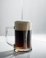 Refreshing cold beer mug with foam on clear background photo