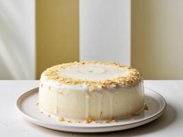 The soft texture of the lemon yoghurt cake has a hint of nutty a thin coating of almond photo