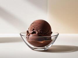 Rich Chocolate Ice Cream Scoop in a Glass Bowl photo