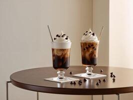 Two Iced Coffees with Chocolate Chips and Whipped Cream photo