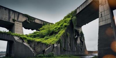 A bridge that is covered in vegetation photo