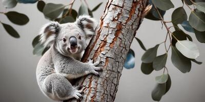 A koala is sitting on a tree branch photo