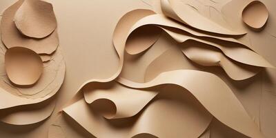 A wall with paper cutouts of various shapes photo