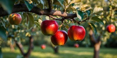Apples on a tree in an orchard photo
