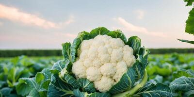 Fresh Cauliflower Growing in a Garden Field photo