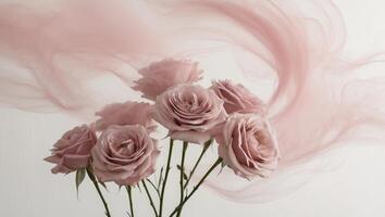 Cluster of roses emerging from soft pink fog photo