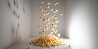 Dynamic Aerial View of Floating Popcorn Scene photo