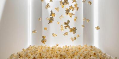 Dynamic Aerial View of Floating Popcorn Scene photo