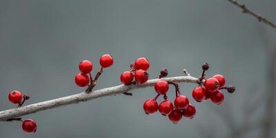 Red berries on a branch with a blurry background photo