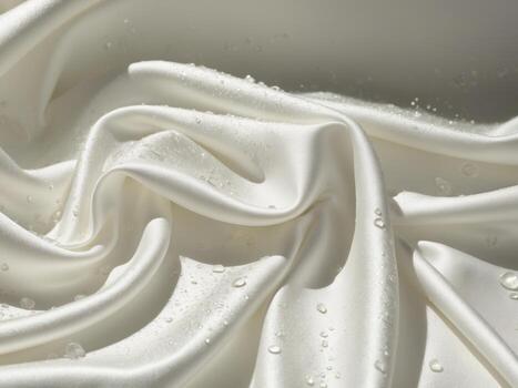 blanco textil paño tela seda satín con agua gotas en eso foto