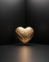 Golden heart on black background 3d illustration photo