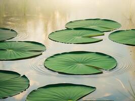 Fresh Green Lily Pads Floating on Calm Water Surface in Nature photo