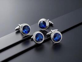 Elegant Sapphire Cufflink Set with Sleek Design for Formal Occasions photo