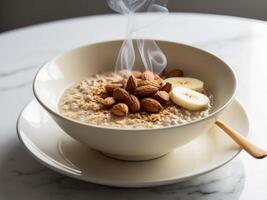 Nutritious start to your day with a wholesome bowl of oats and almonds photo
