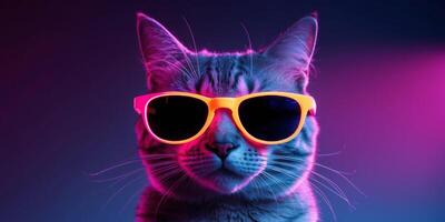 A cat wearing sunglasses in a dark room photo