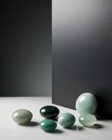 Set of Jade Gemstones in Varying Shades of Green on Elegant Dark Background photo