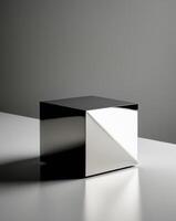 A black and white cube sitting on a table photo