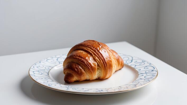 A croissant on a plate on a white table