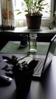 A Modern Workspace Featuring Beautiful Plants and Lush Greenery to Create a Comfortable Atmosphere photo