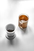 An Elegant Tea and Infuser Arrangement on a Beautifully Minimalist Background Setting photo